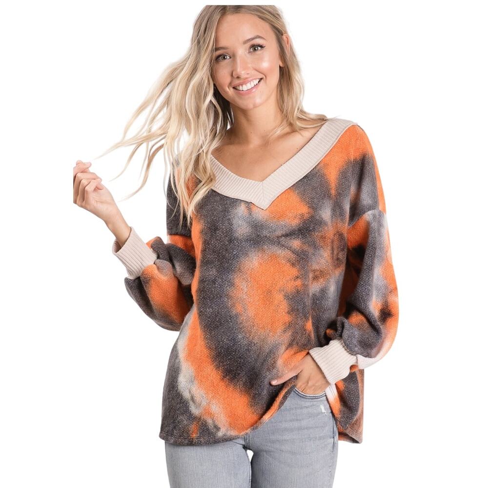 122 $20 Live Start, Brushed hacci tie-dyed loose fit top Large